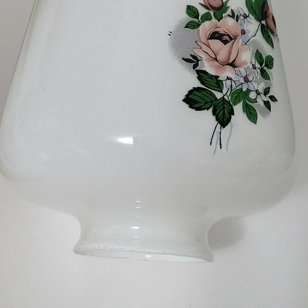 Vintage White Glass Lamp Shade With Floral Design & Ruffled Edge
